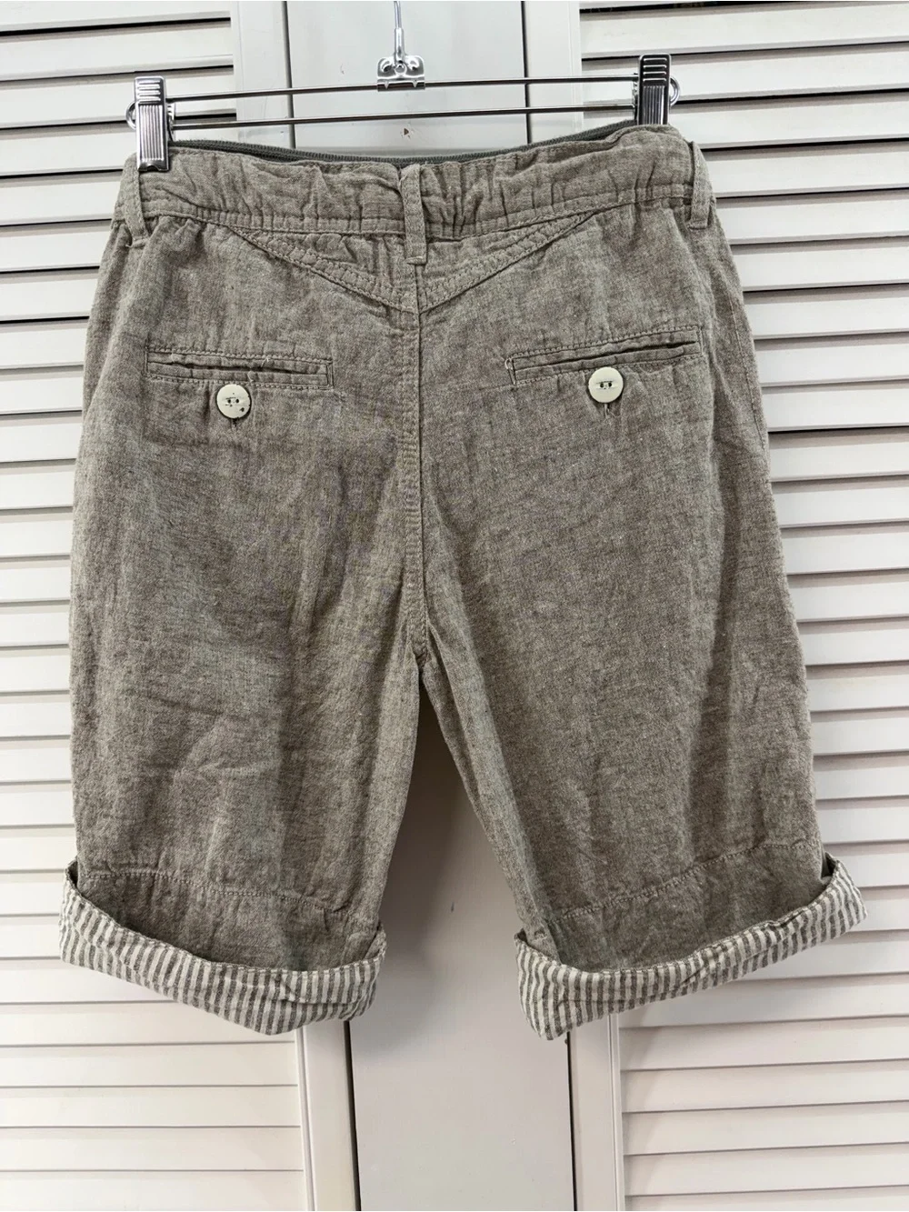 Zara boys size 7-8 Casual Drawstring Linen-cotton Blend Shorts - tan and white